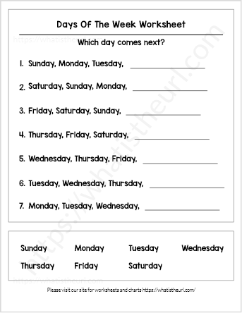 Days Of The Week Worksheets Your Home Teacher