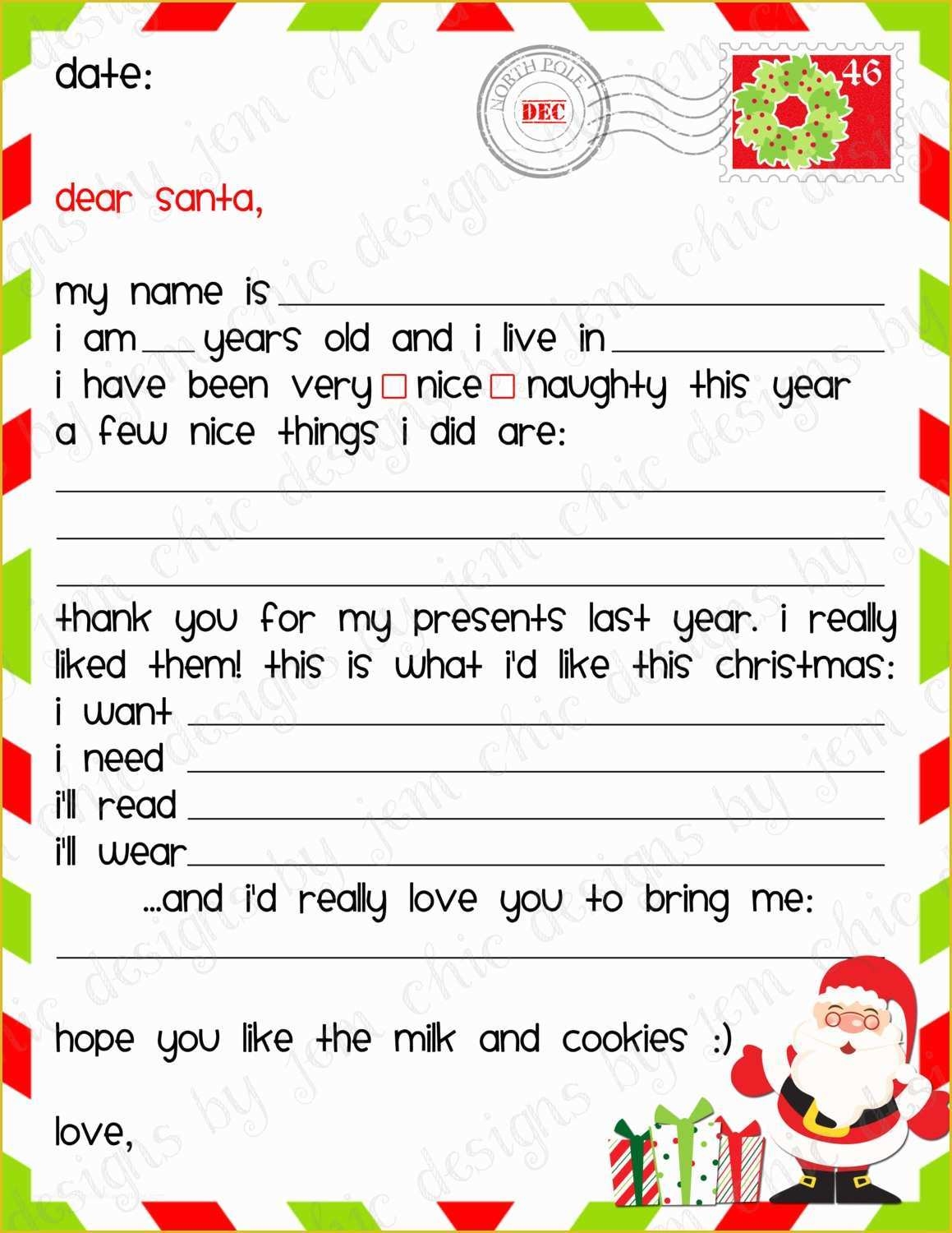 Dear Santa Letter Template Free Of Kids Christmas Wishlist Printable 