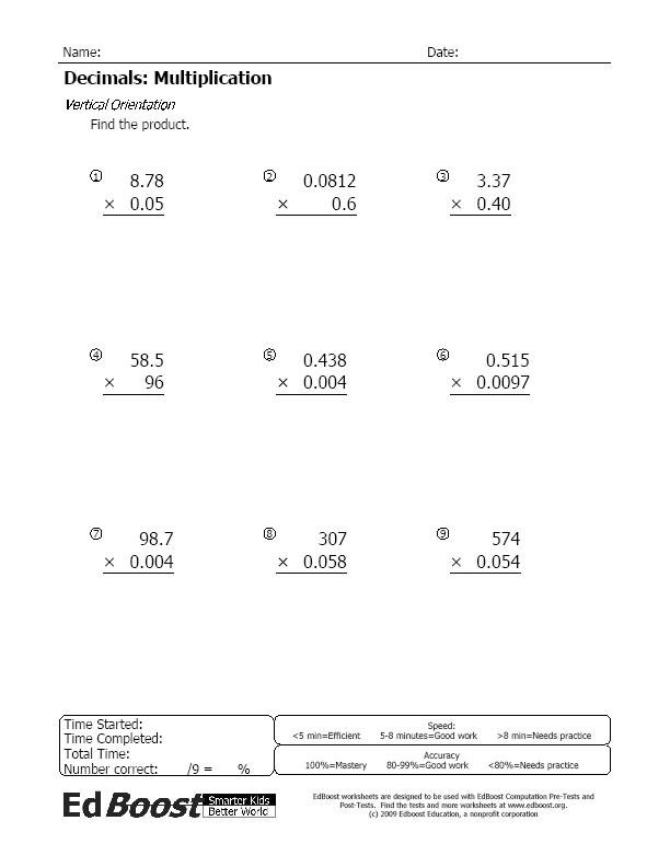 Decimal Multiplication Worksheets Grade 6 Multiplication Worksheets