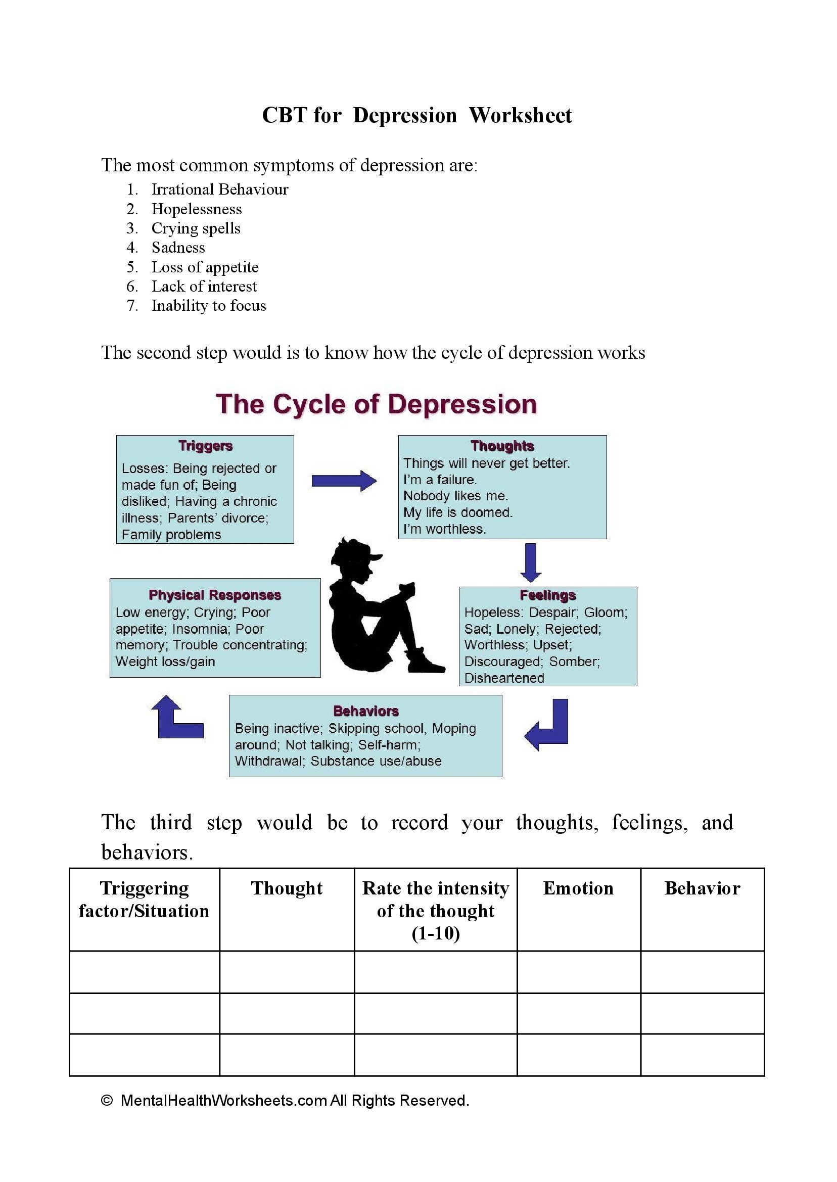 Depression Therapy Aide Worksheets Anger Management Worksheets