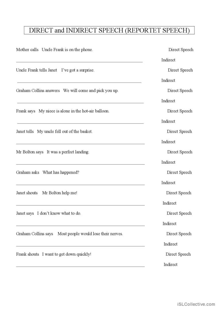 Direct Indirect Speech English Worksheet 01 STP Books 55 OFF