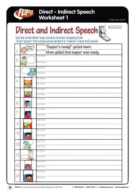 Direct Indirect Speech Worksheet 1 TTS