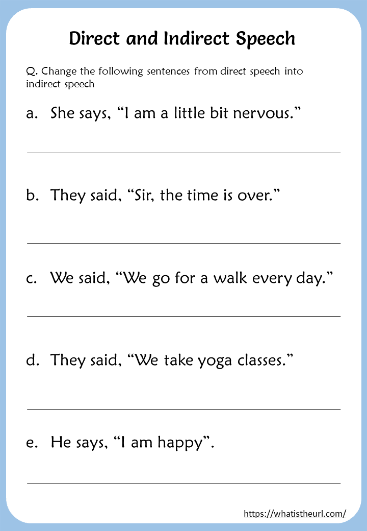 Direct Indirect Speech Worksheets For 5th Grade
