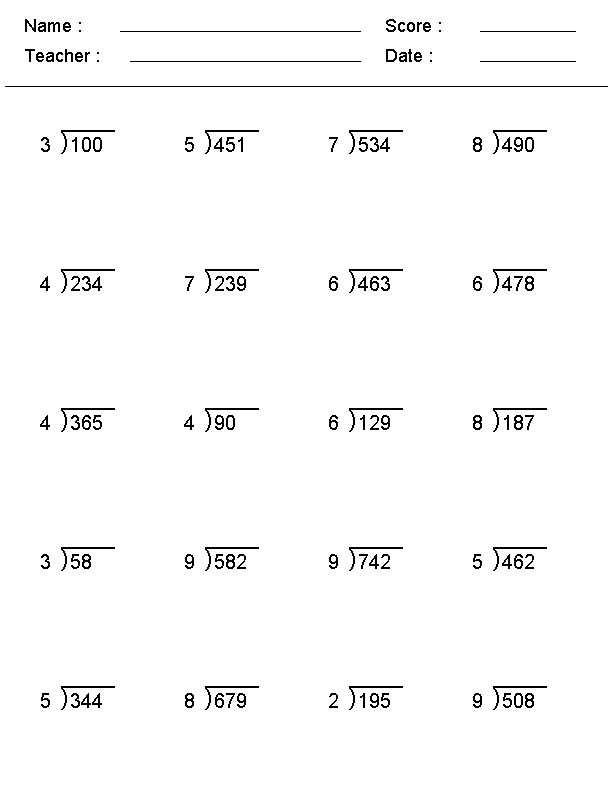 Division Problems For 3rd Graders