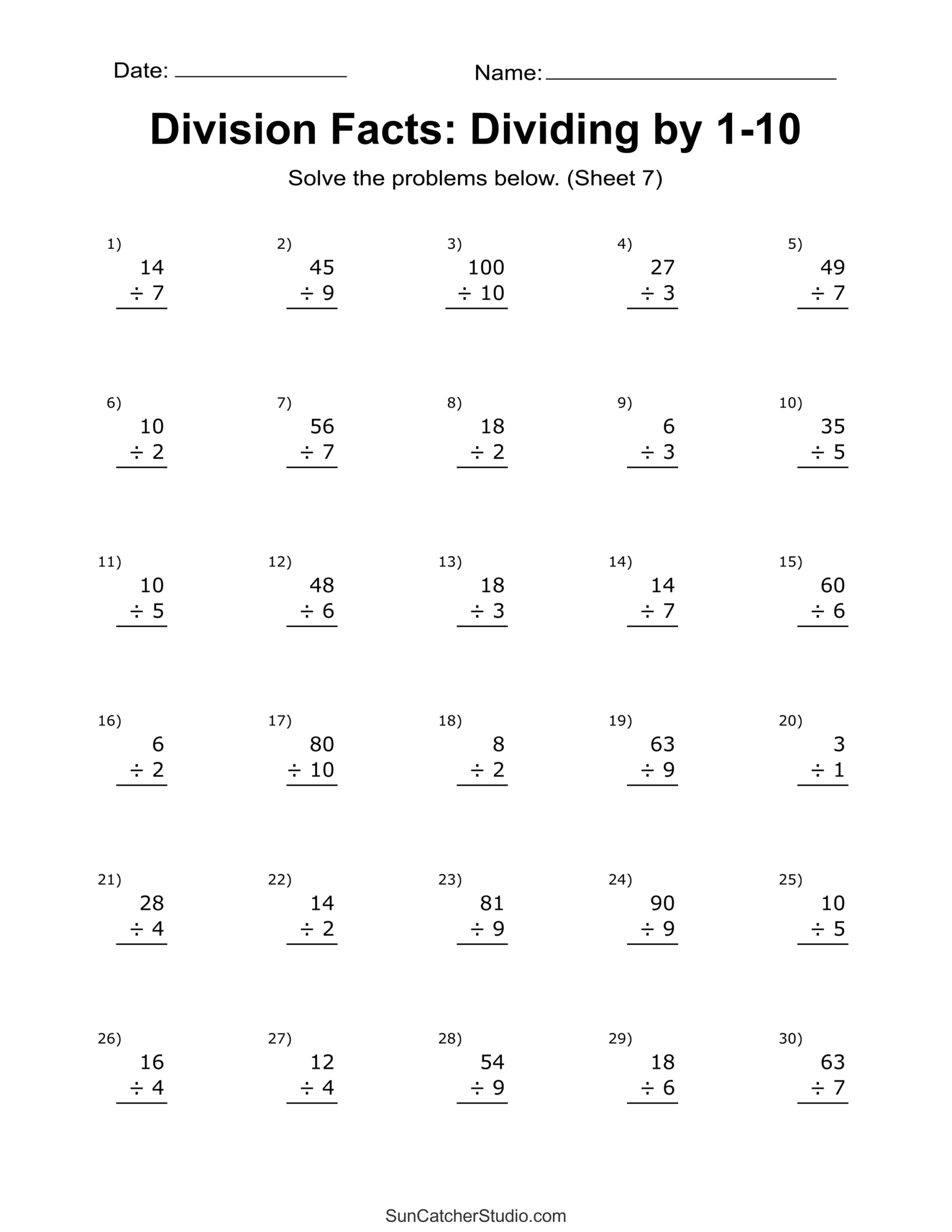 Division Worksheets Problems Free Printable Math Drills Free 