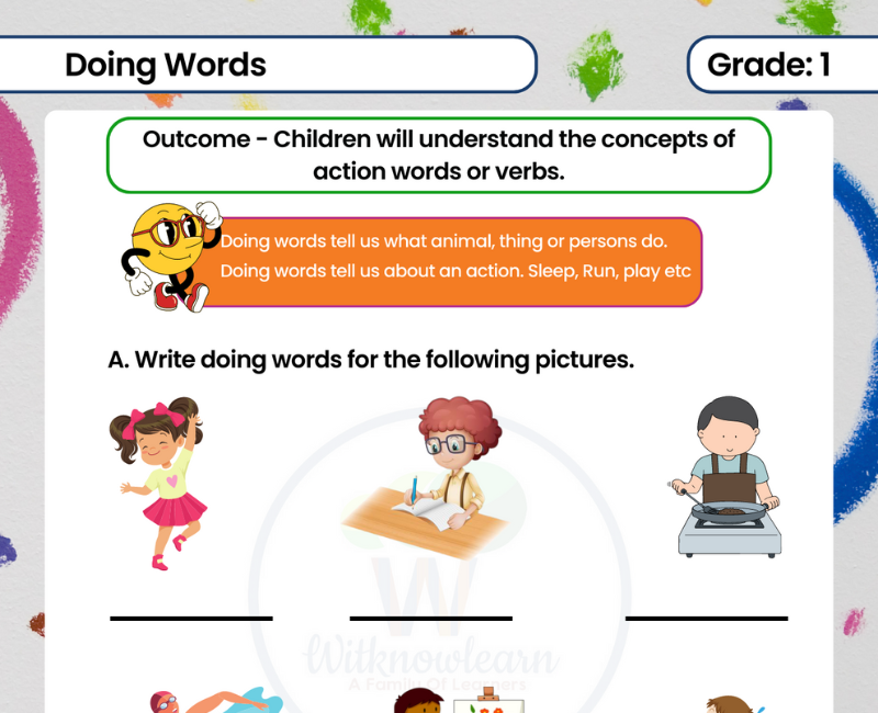 Doing Words Action Words English Grammar Worksheet For Class 1 Based