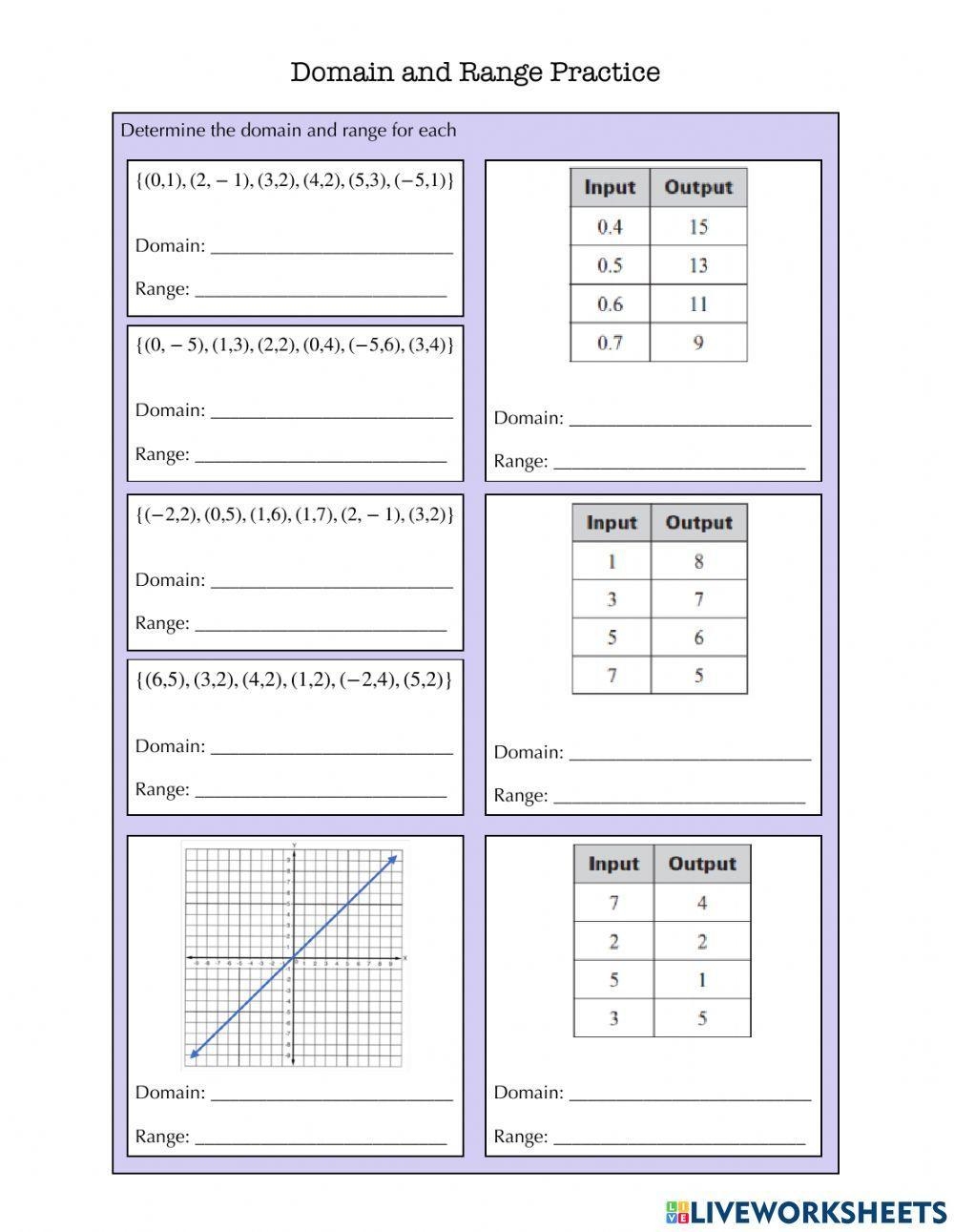 Domain And Range Practice Worksheet Live Worksheets Worksheets Library