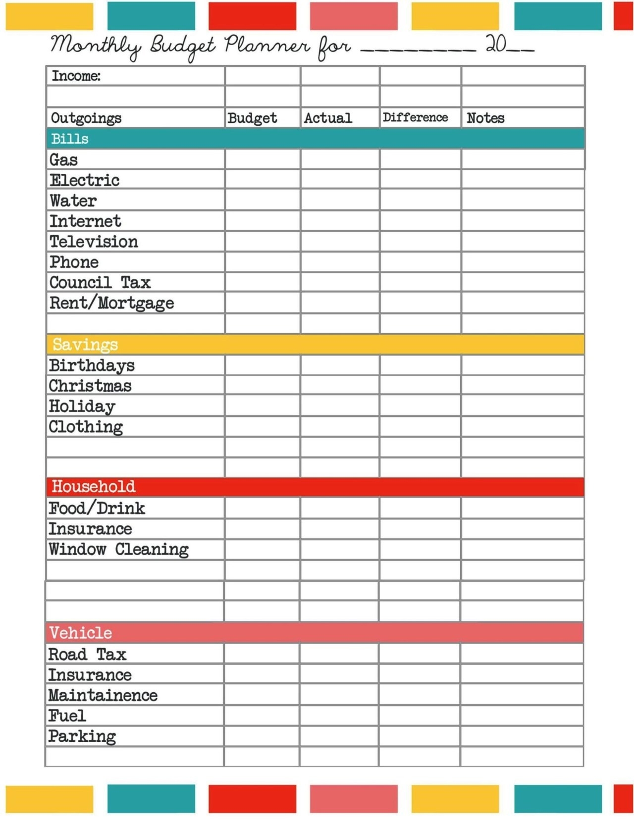 Downloadable Free Printable Personal Budget Template Printable Templates