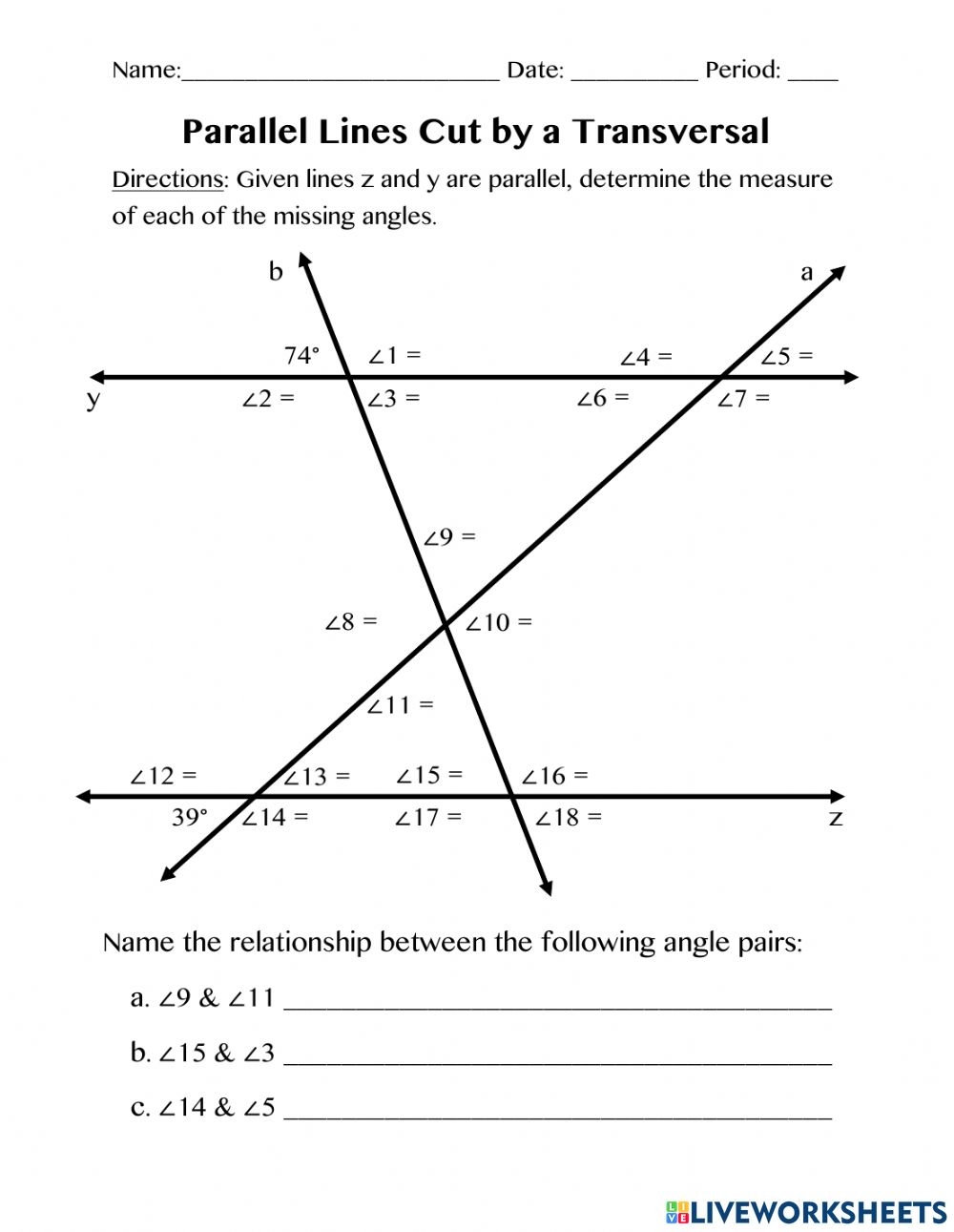 Ejercicio De Parallel Lines Cut By A Transversal Angleworksheets