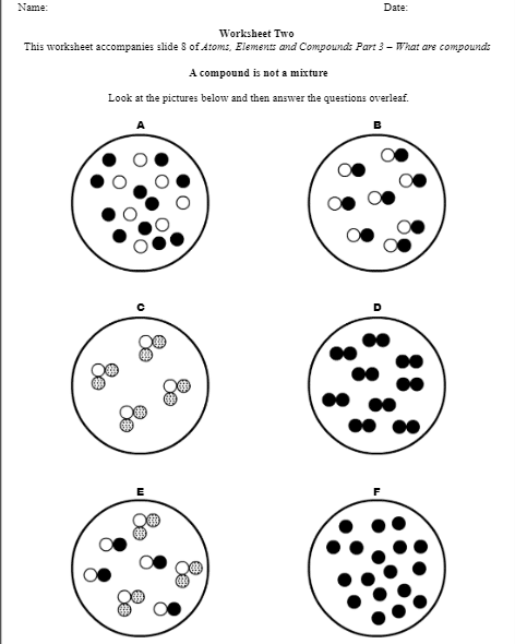 Elements Compounds Mixtures Worksheet 3A PDF Mixture 