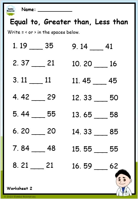 Equal To Greater Than Less Than Worksheets Free Printables 
