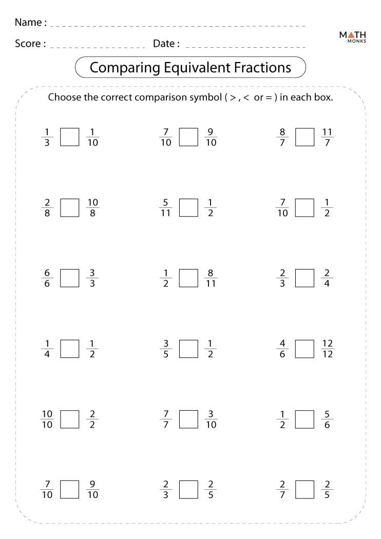 Equivalent Fractions Worksheets Math Monks