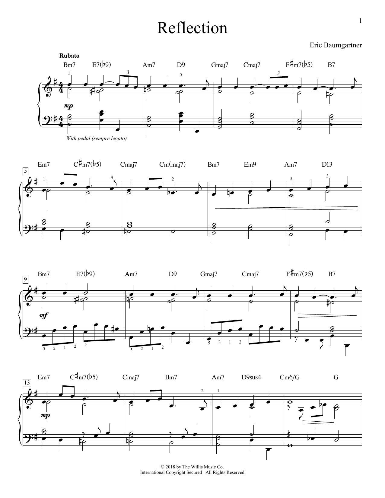 Eric Baumgartner quot Reflection quot Sheet Music PDF Notes Chords Jazz 