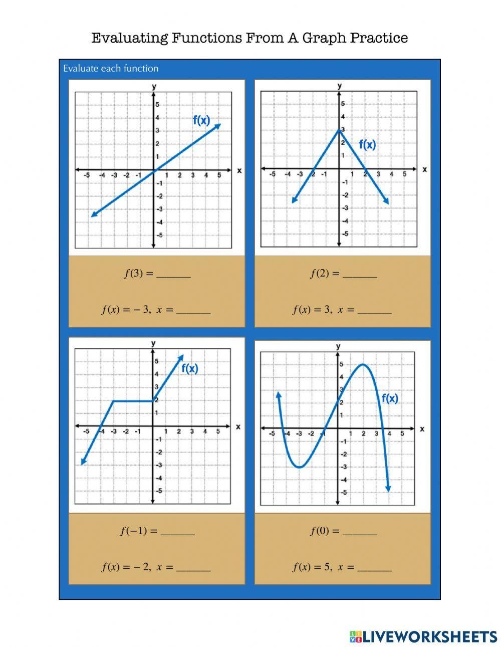 Evaluating Functions From A Graph Practice Worksheet Live Worksheets 