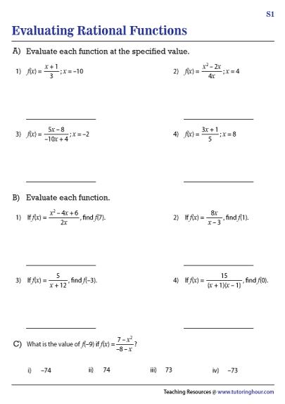 Evaluating Rational Functions Worksheets Worksheets Library