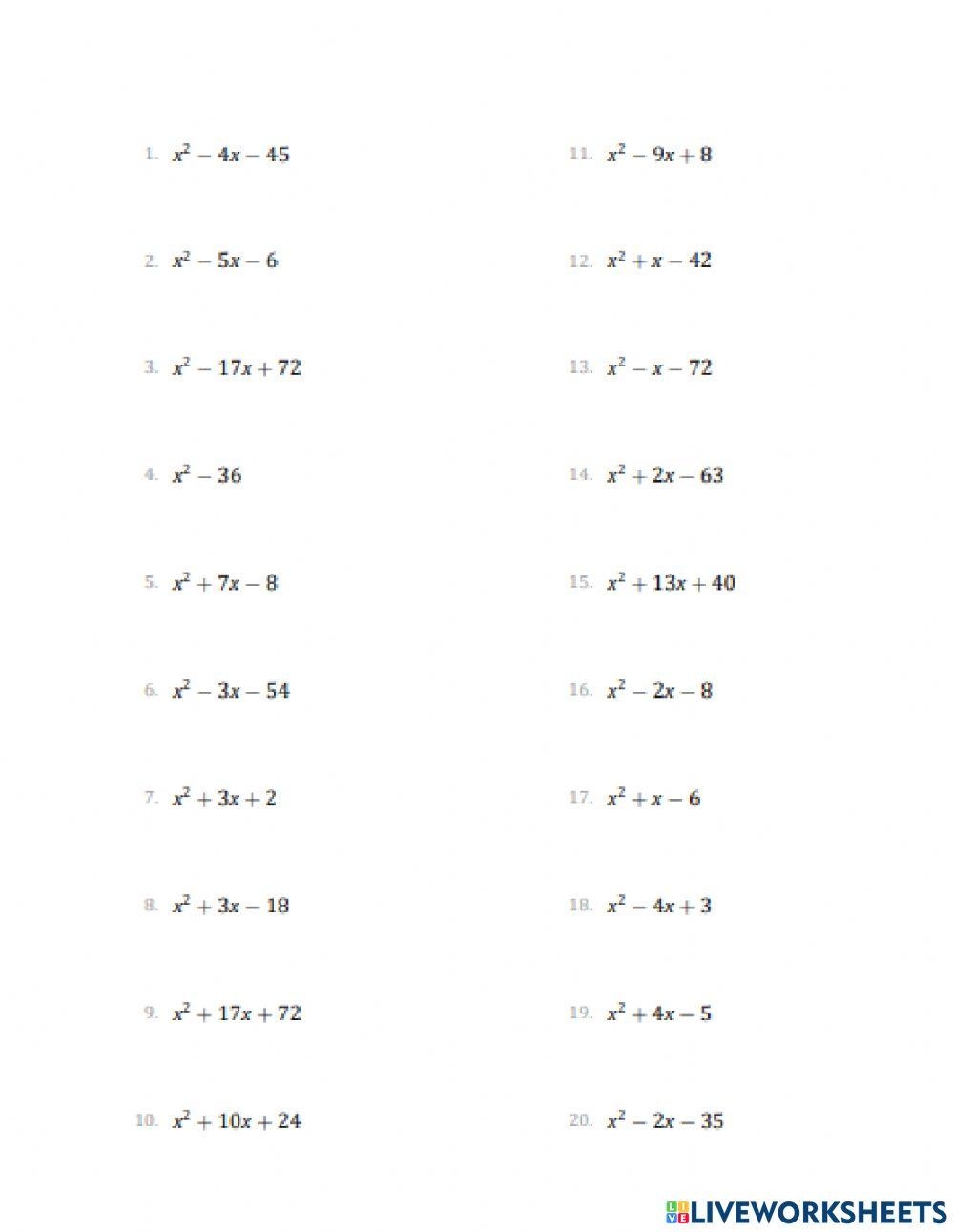 Factoring Polynomials Matching Activity Factoring Polynomials 
