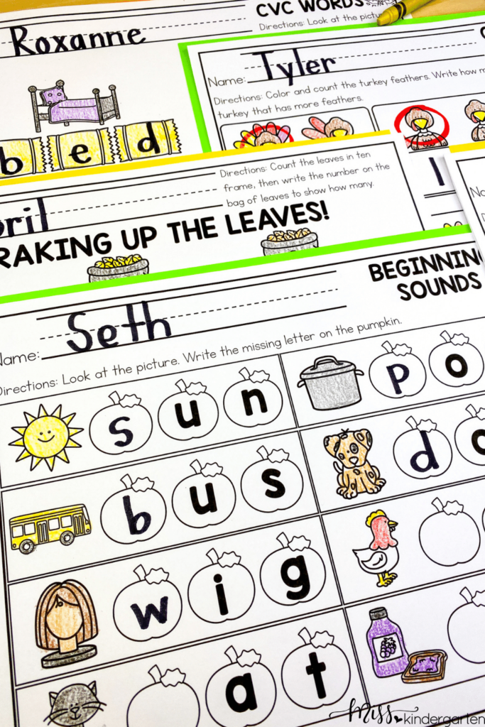 Fall Themed Kindergarten No Prep ELA And Math Worksheets And Digital 