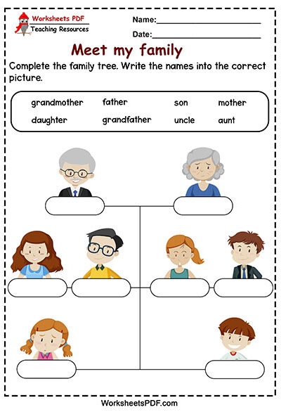 Family Members Worksheets PDF Worksheets Library