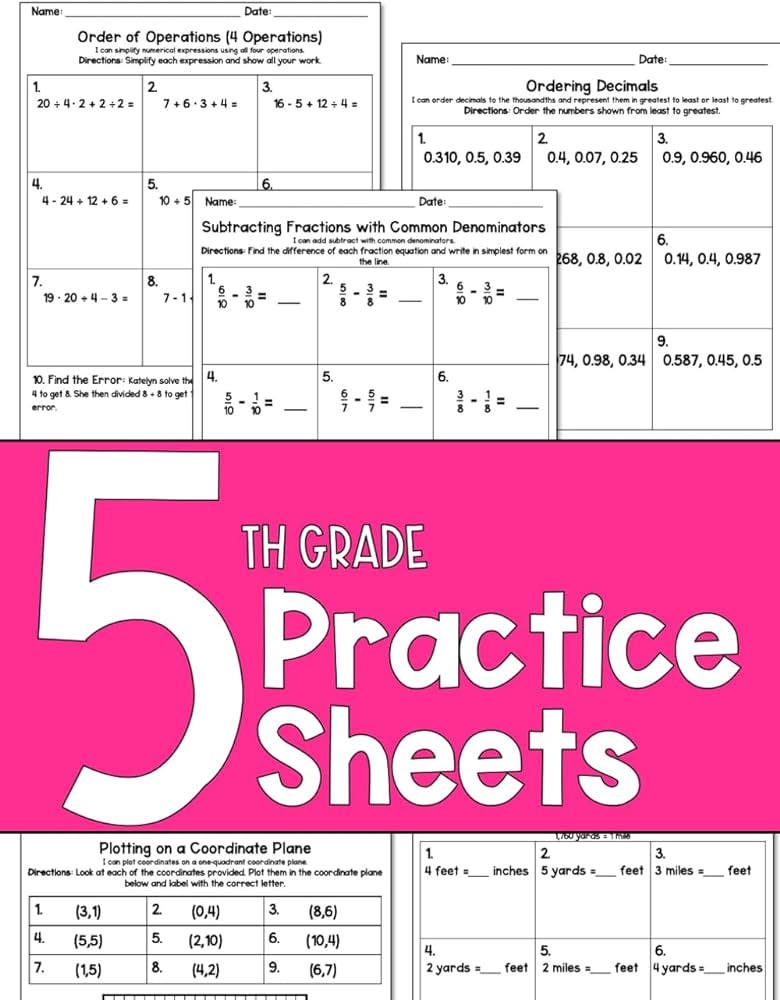 Fifth Grade Math Practice Sheets Practice Workbook 5th Grade Skills 