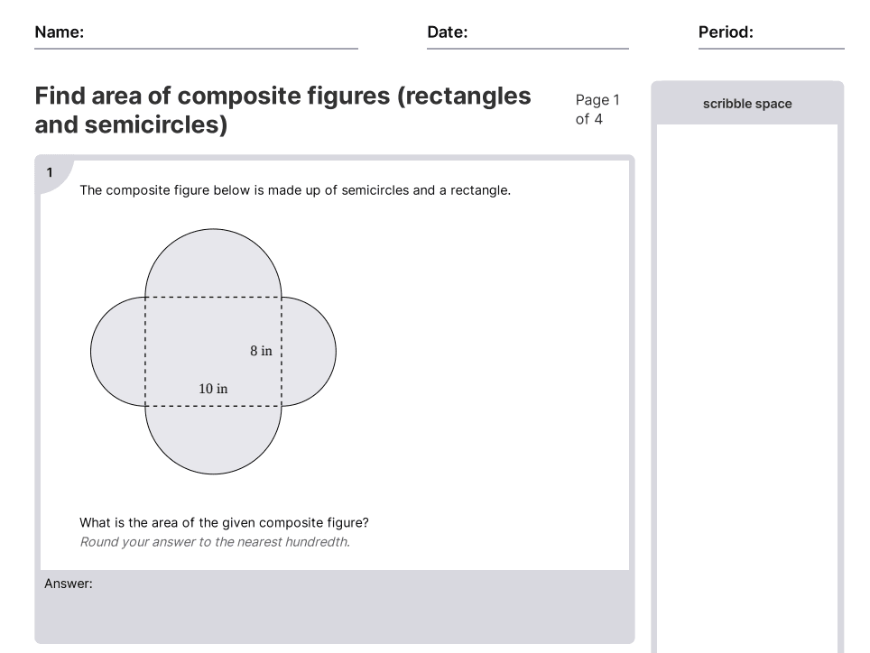 Find Area Of Composite Figures Rectangles And Semicircles 