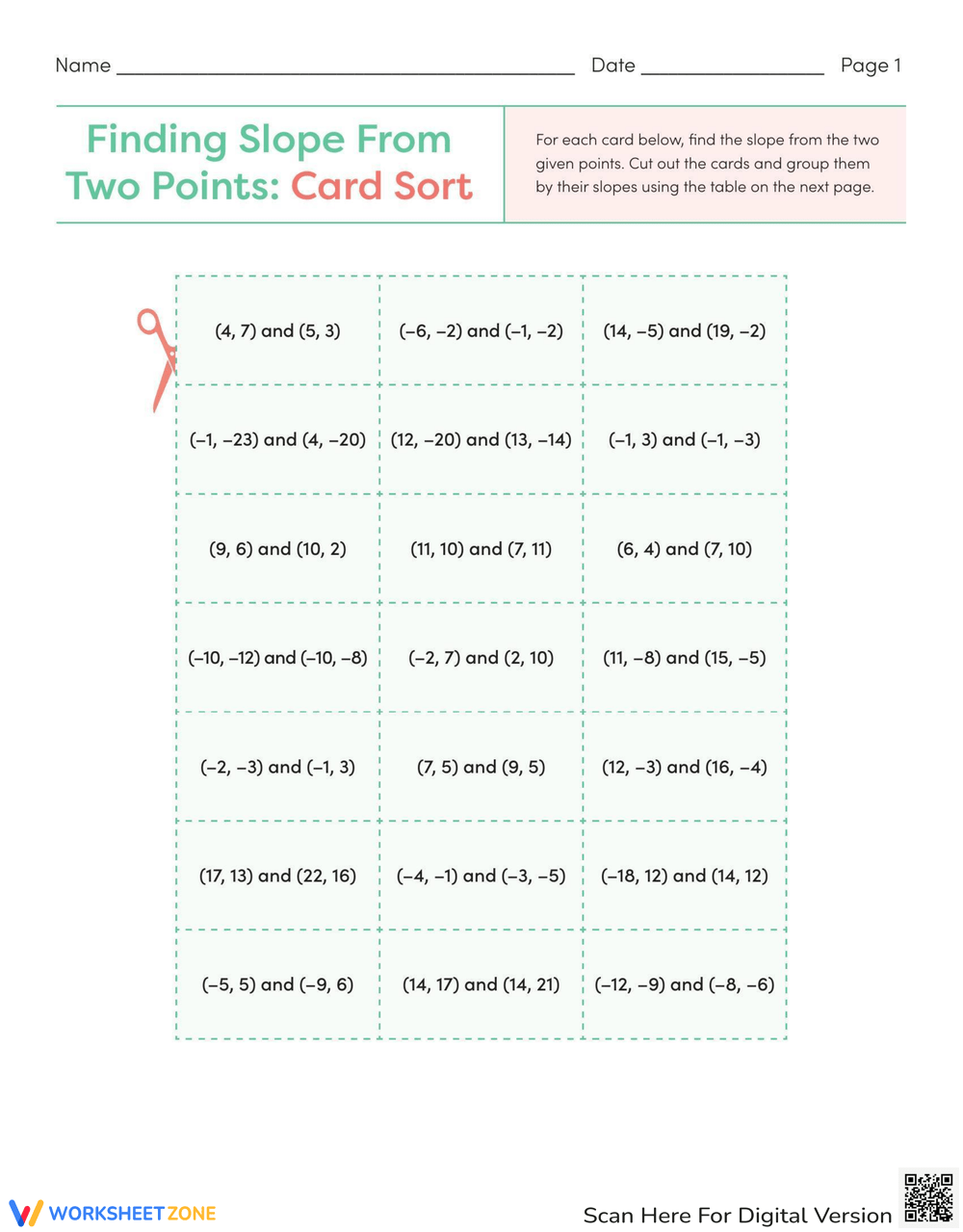 Finding Slope From Two Points Card Sort Worksheet Worksheets Library