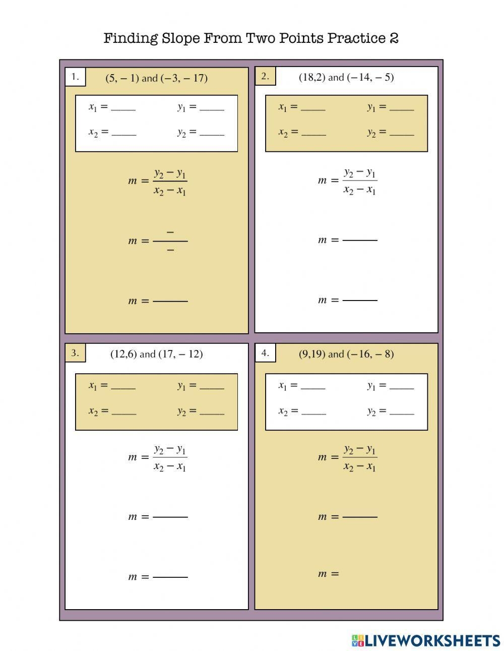 Finding Slope From Two Points Formula Calculating Slope Worksheets 