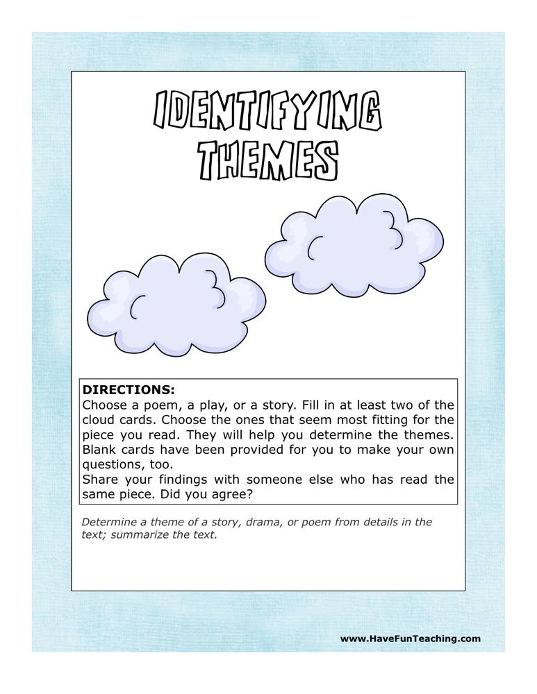 Finding The Underlying Message With Theme Worksheets The Teach 