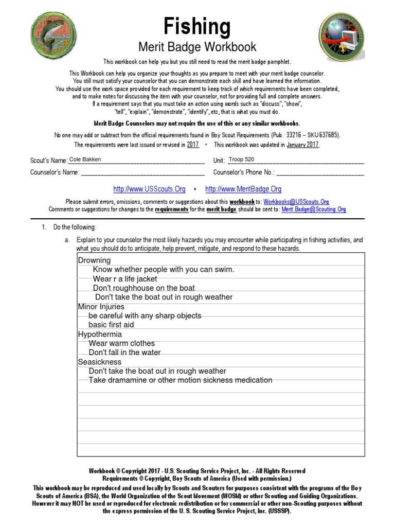 Fishing Merit Badge Workbook PDF Fly Fishing Fishing Rod 