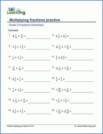 Fraction Multiplication Worksheet For Class 5