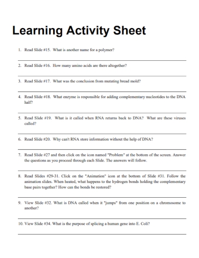 FREE 10 Learning Activity Sheet Samples In PDF DOC
