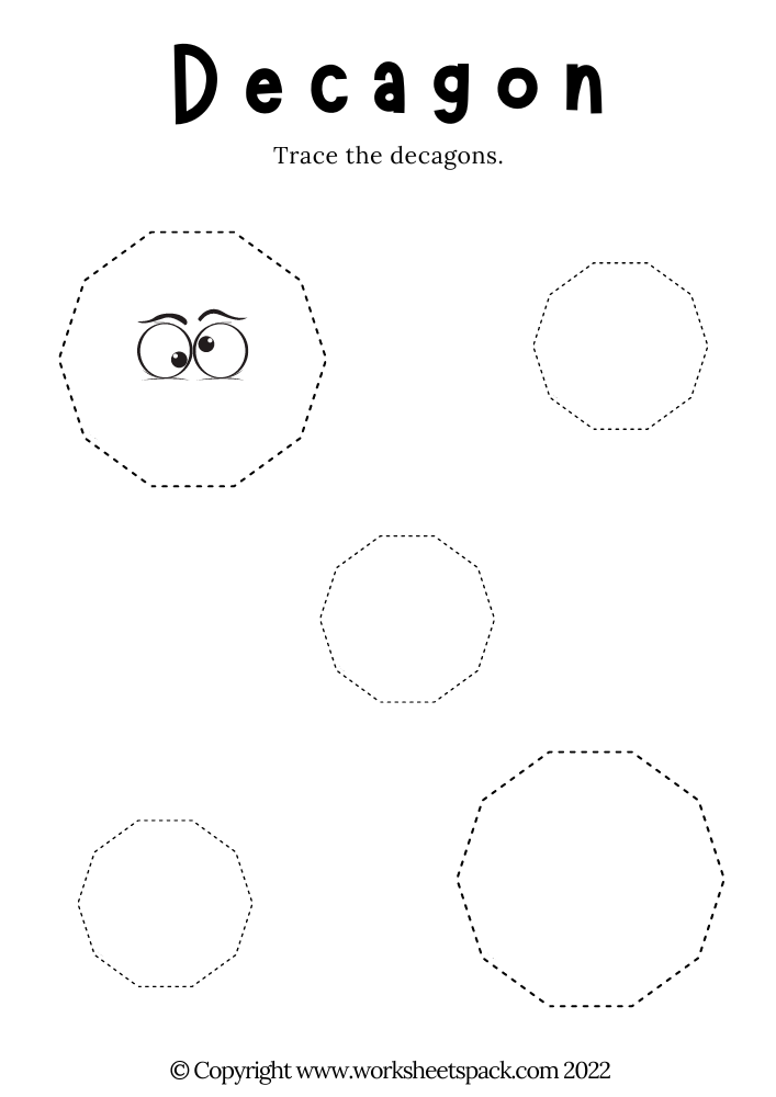 FREE Decagon Shape Tracing Worksheet Printable Worksheets Pack