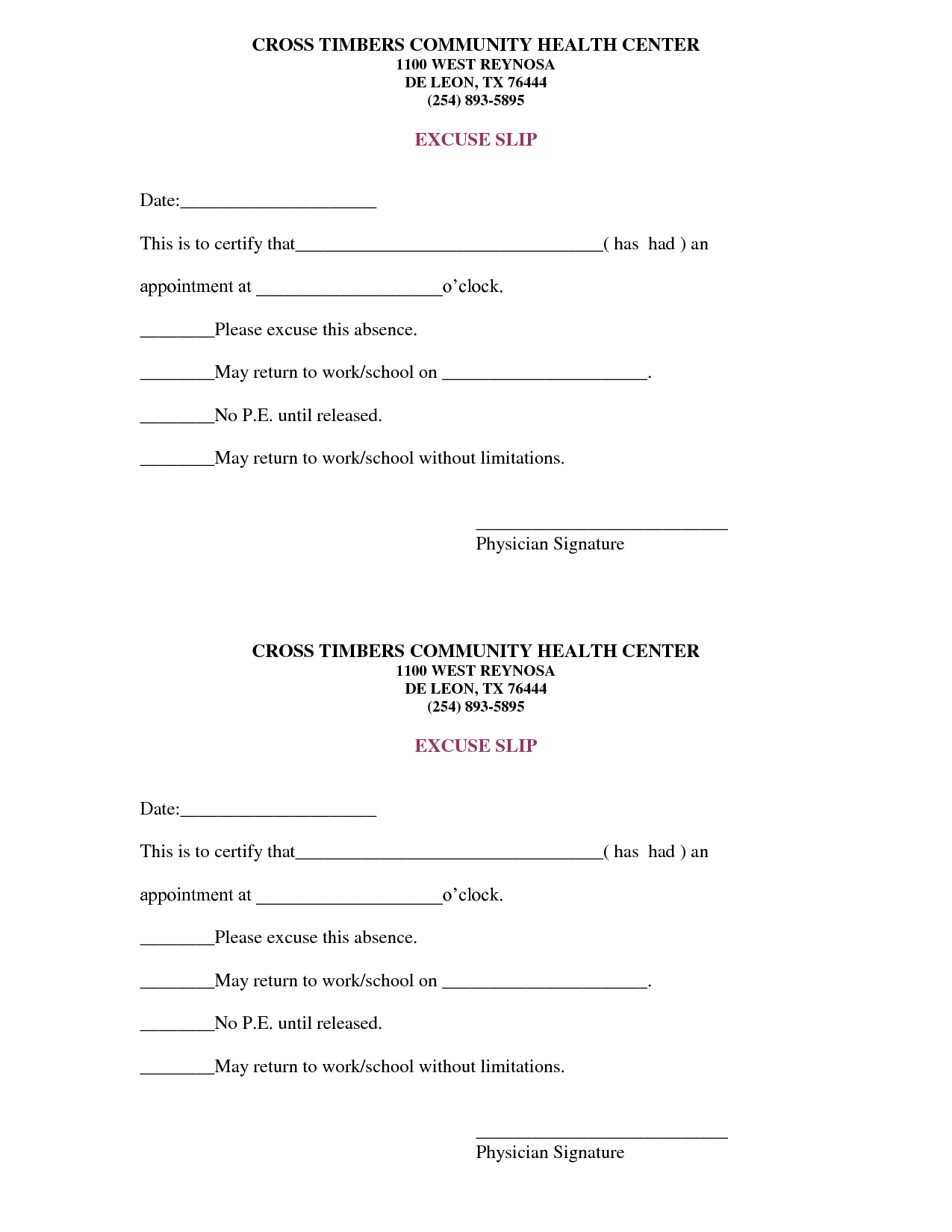 Free Doctors Note Template Free Medical Excuse Forms Pdf On 