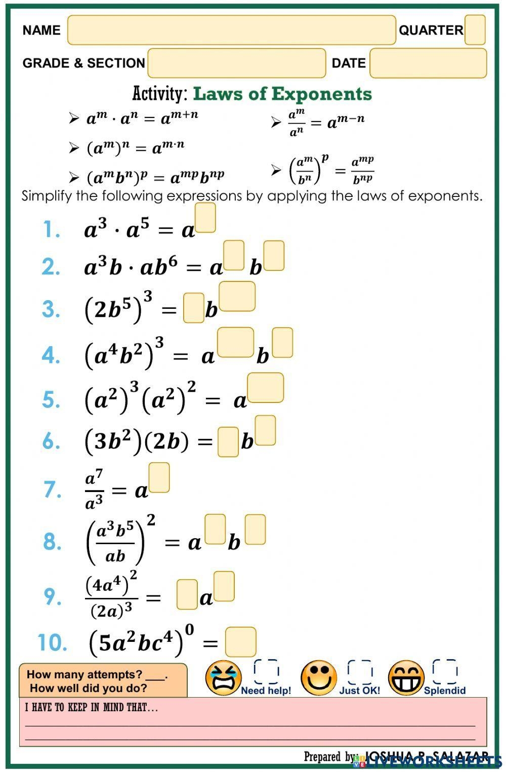 Free Exponents Worksheets Worksheets Library