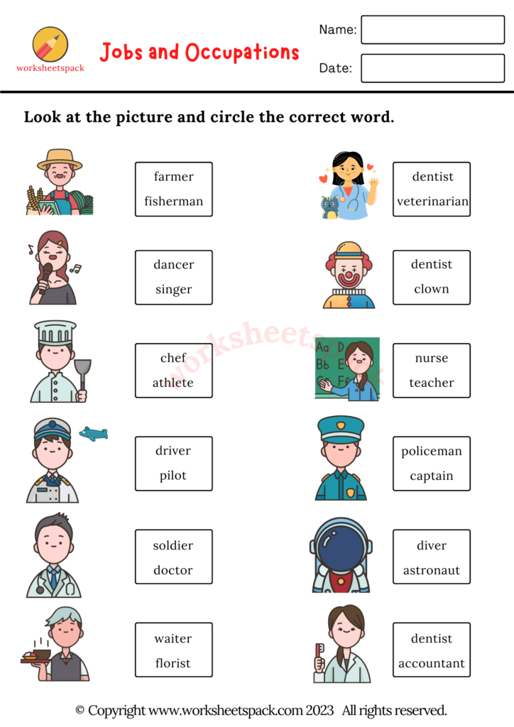 Free Jobs And Occupations Worksheets PDF Worksheetspack