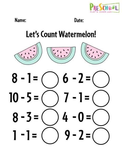 FREE Kindergarten Subtraction Worksheets Numbers 1 10 Worksheets Library