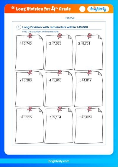 Free Long Division Worksheets For Grade 4 Kids From Brighterly s Tutors