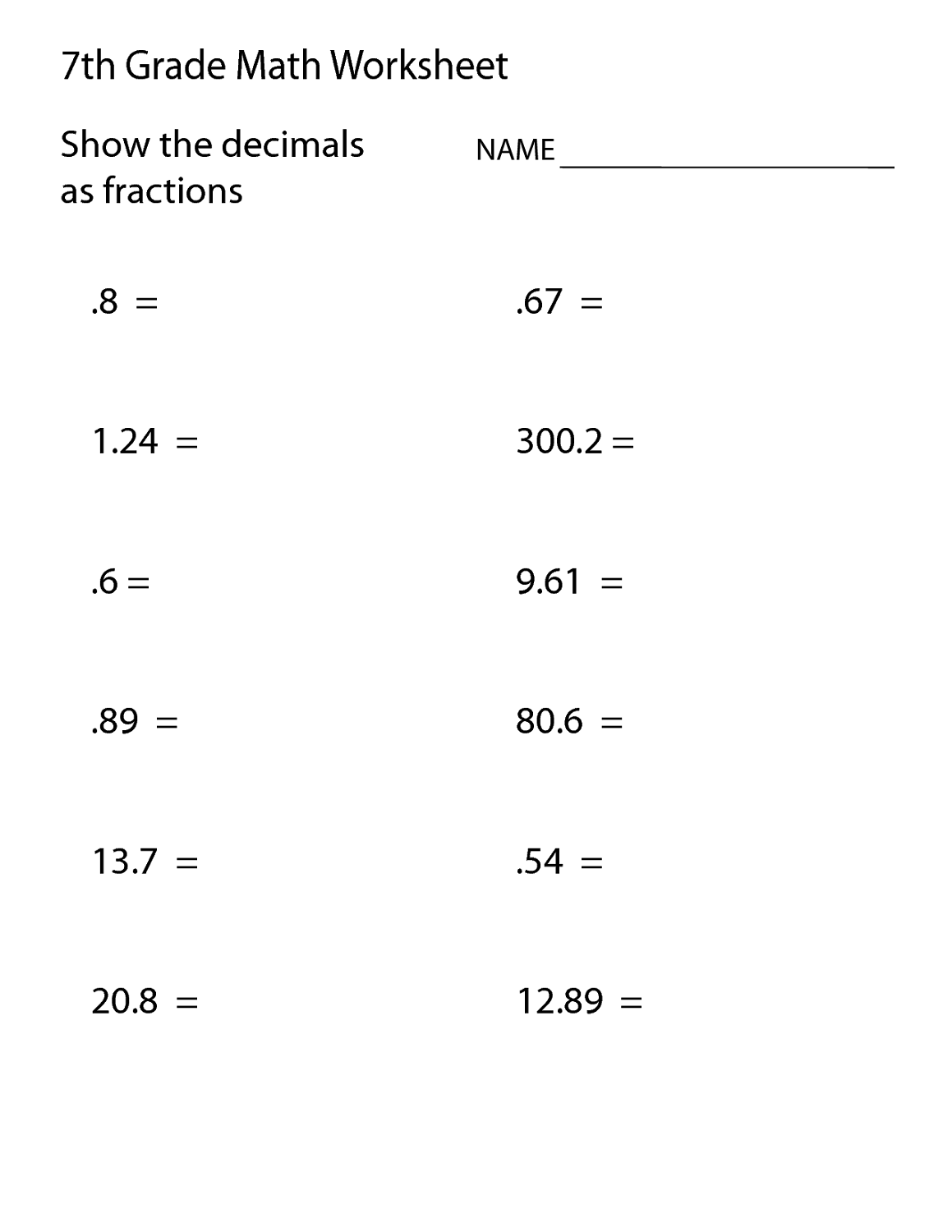 Free Mathematics Worksheets Activity Shelter