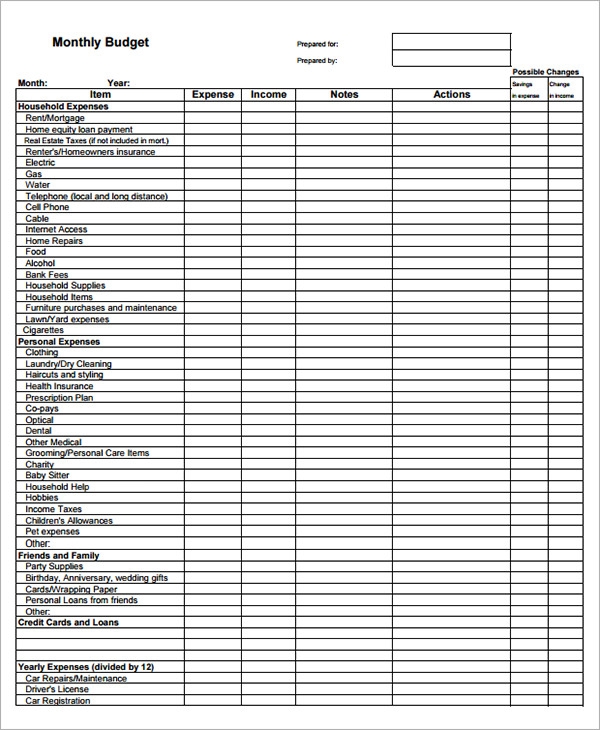 Free Monthly Budget Templates Printable