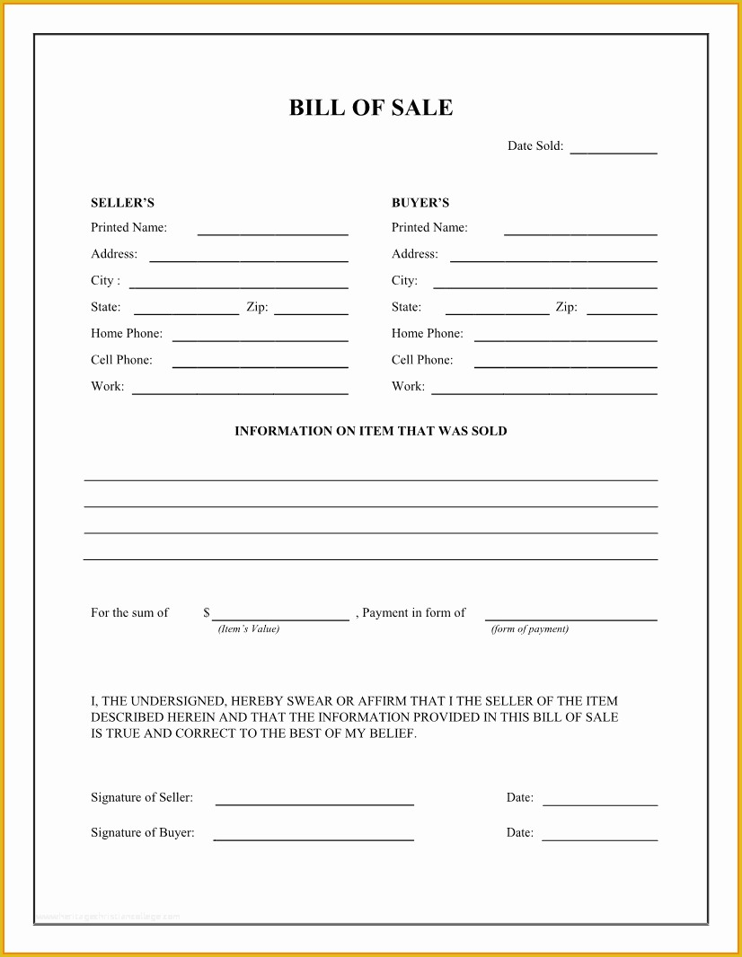 Free Online Bill Of Sale Template Of Free Printable Bill Sale Template