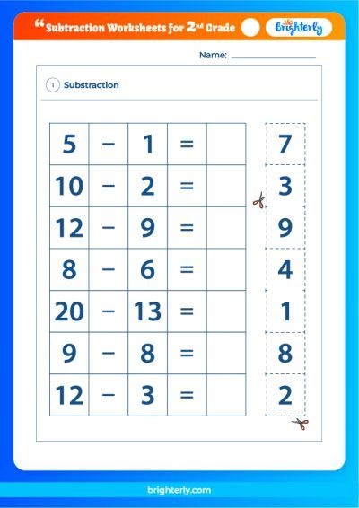 Free Printable 2nd Grade Subtraction Worksheets PDFs Brighterly