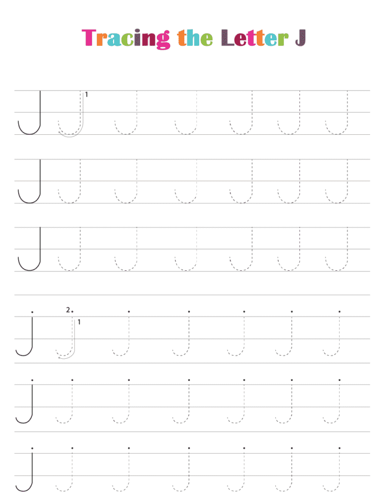 Free Printable Alphabet Tracing Worksheets PDF Letter J
