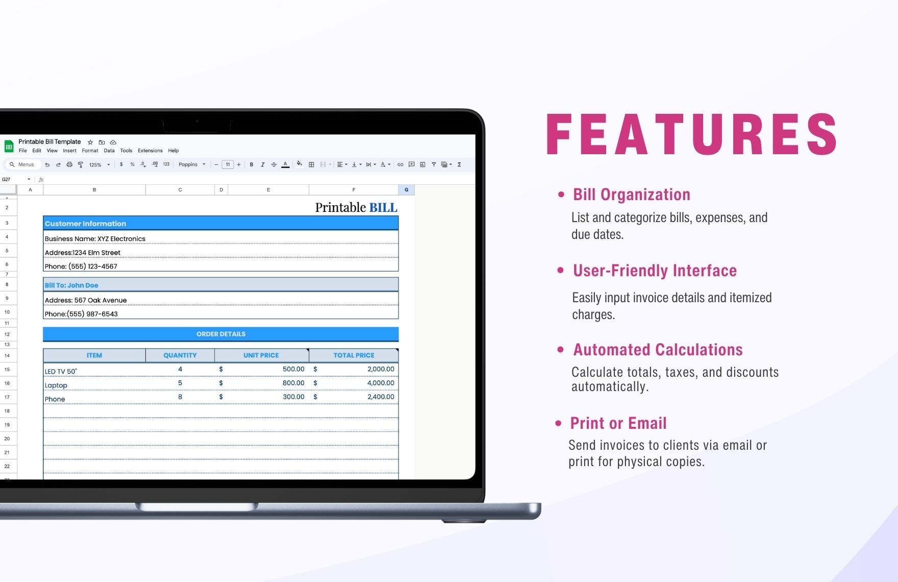 Free Printable Bill Template Download In Excel Google Sheets 