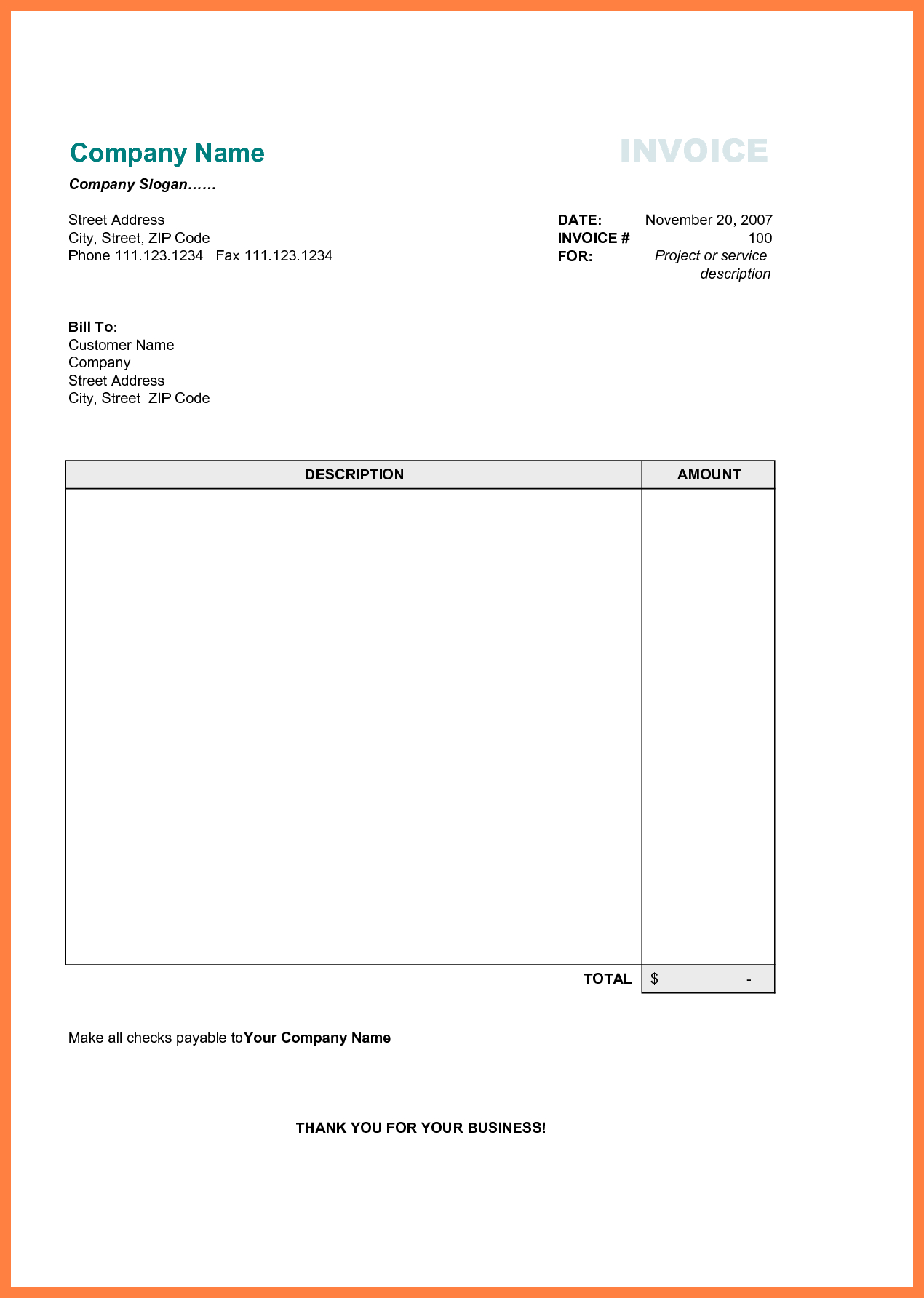 Free Printable Business Invoice Template Invoice Format In Excel 