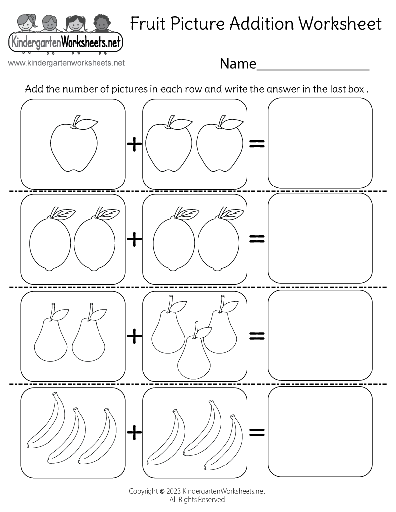 Free Printable Fruit Picture Addition Worksheet