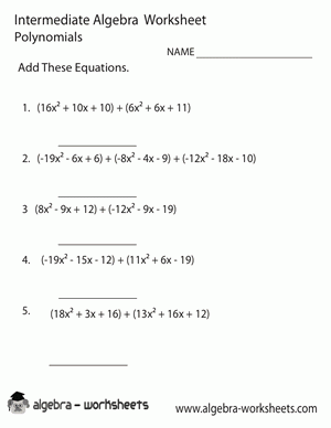 Free Printable Intermediate Algebra Worksheets Also Available Online