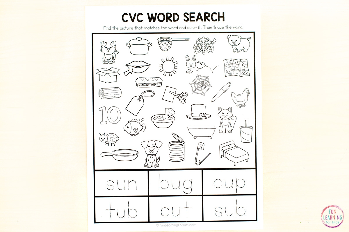 FREE Printable Kindergarten CVC Word Search Worksheets 47 OFF