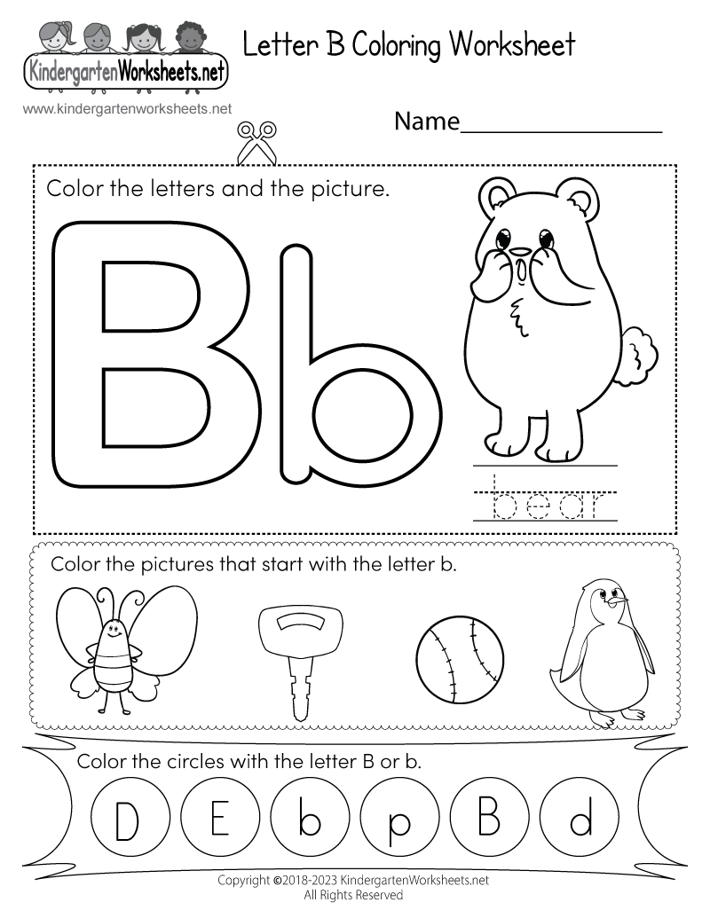 Free Printable Letter B Coloring Worksheet For Kindergarten