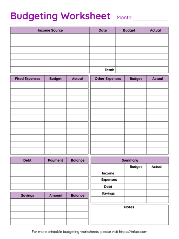Free Printable Monthly Budget Worksheet Worksheets Library