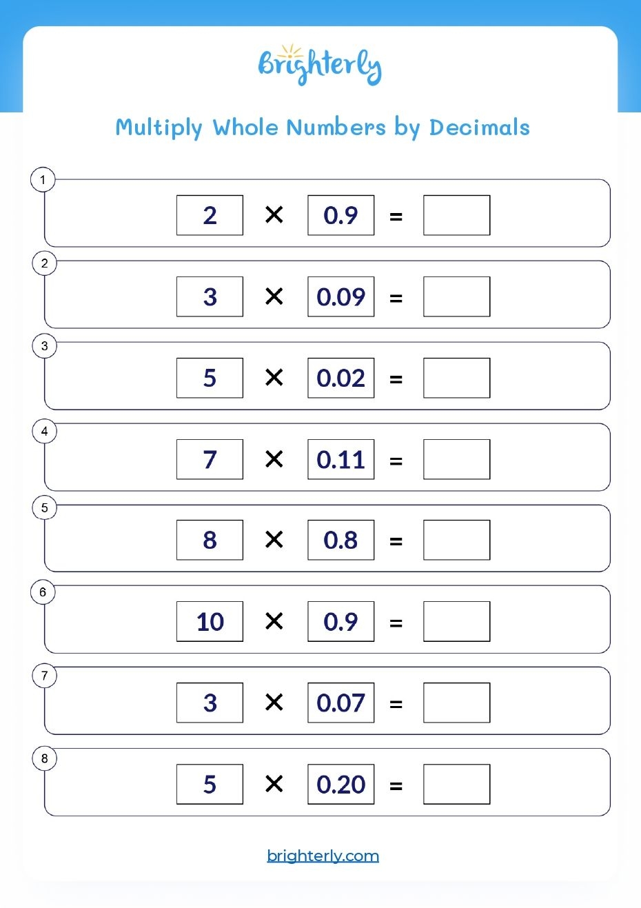 Free Printable Multiplying Decimals Worksheets PDF Brighterly