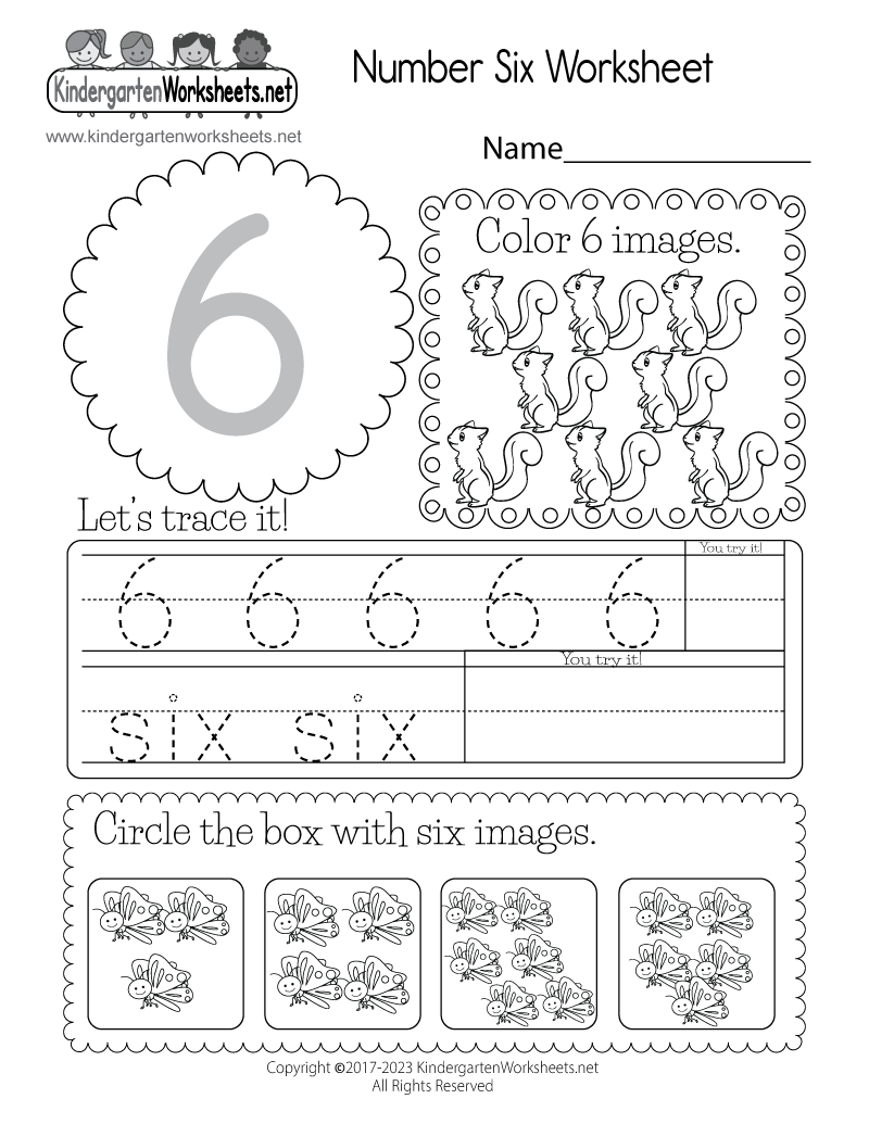 Free Printable Number Six Worksheet For Kindergarten